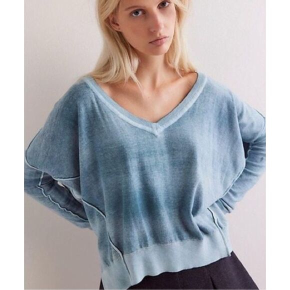 FREE PEOPLE We The Free Sweater Women's Small Gibson V-Neck Pullover Oversized - Picture 1 of 9